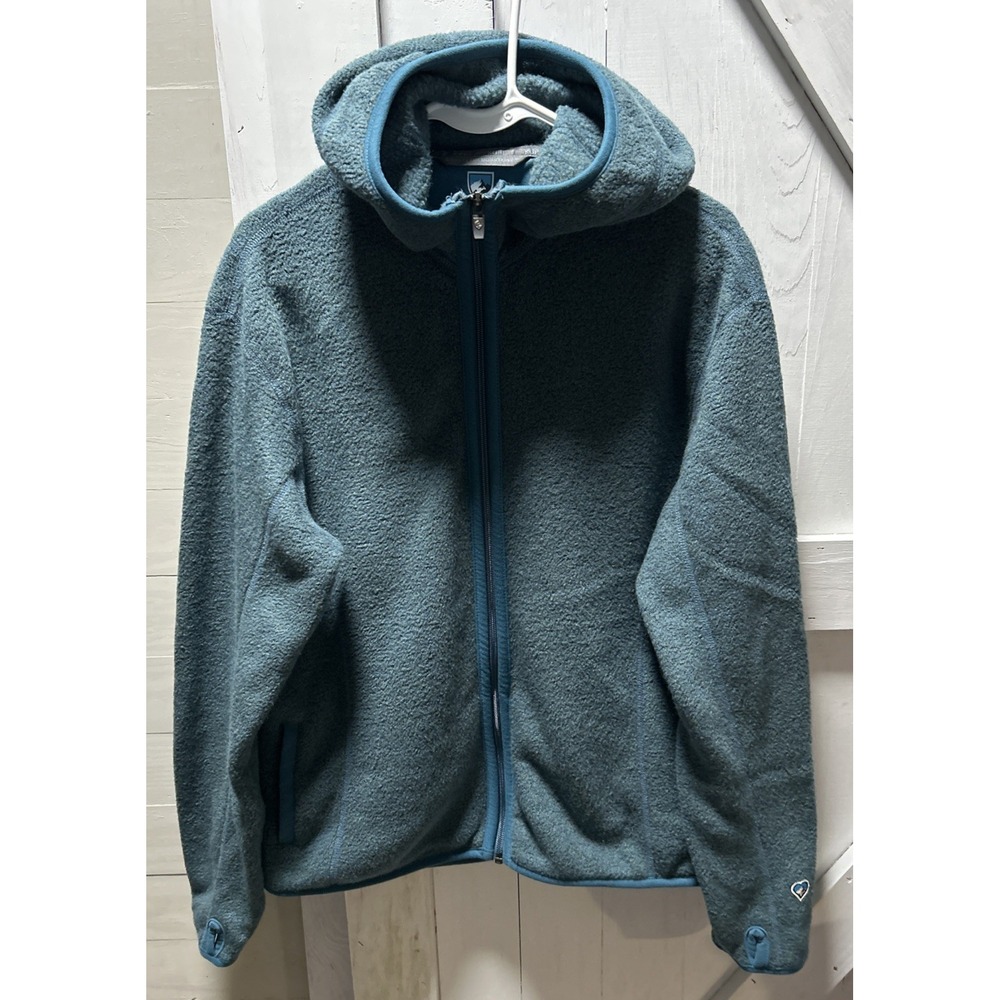 Kuhl Alfpaca Hooded Jacket Blue Women's XL Fleece Zip Up Outdoor Thumbholes